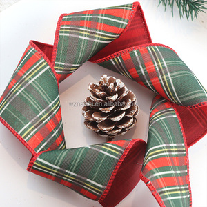 Cinta Decorativa de Poliéster Estampada para Navidad, OEM, 63MM/38MM, con Alambre, 10 Yardas, para Decoración de Árboles y Coronas - Product Image 2