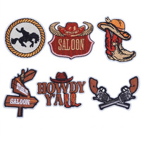 Lot de patchs brodés vintage style western |   Applique en tissu motif Cowboy Rodeo Cheval Cactus Papillon pour vêtements, chapeaux et sacs