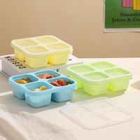 Boîte à lunch en plastique empilable à quatre compartiments, ensemble de boîtes à bento pour étudiants, récipient pour collations, compatible micro-ondes, boîte repas de voyage