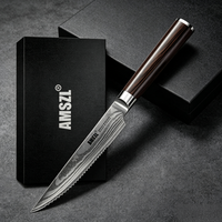 AMSZL Ensemble de 4 couteaux à steak personnalisés en acier inoxydable japonais à haute teneur en carbone avec manche en bois pakka Boîte-cadeau incluse