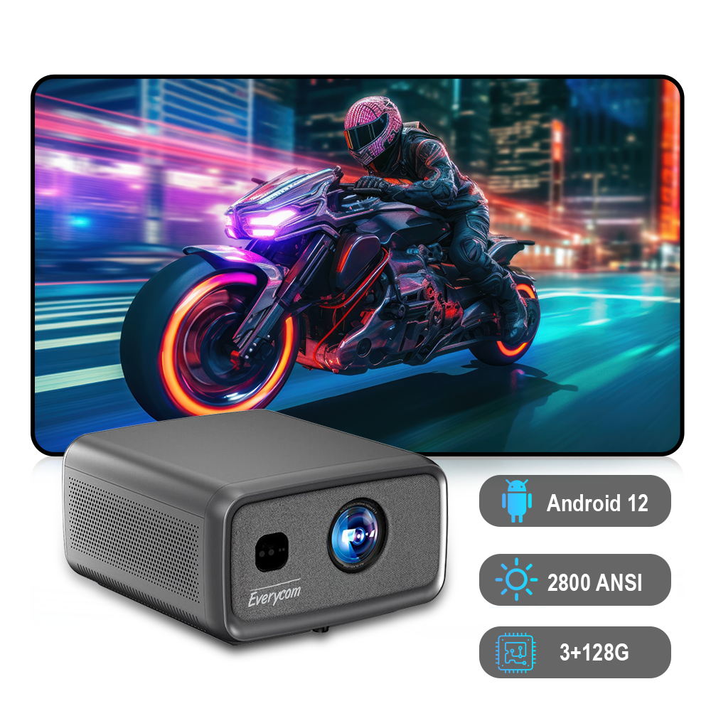 Real 1800 ANSI Smart Projector 4k Android 12 Everycom Cubelite