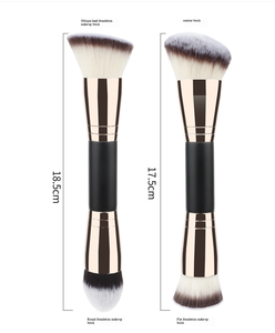 Pinceau de maquillage professionnel à double tête, format voyage, poils synthétiques doux de qualité supérieure, végan, pour poudre et anticernes, avec manche en bois - Product Image 2