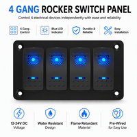 Panneau d'interrupteurs à bascule marin 4 gangs 20A 12V en aluminium avec interrupteur LED pour bateau et double voyants lumineux bleus, rouges et verts DIY
