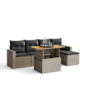 Conjunto de Sofá de Jardín de Ratán Gris con Almacenamiento, Muebles de Exterior de 4 Plazas, Diseño Contemporáneo - Product Image 1