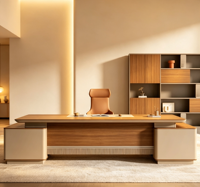 Scrivania Direzionale di Lusso in Pelle, Durevole ed Ecologica, con Prese di Corrente Integrate per CEO, Professionale e di Alta Gamma
