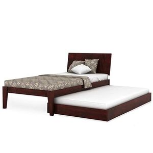 Lit simple en bois de sheesham massif de qualité supérieure avec lit gigogne intégré, finition noyer miel naturel, collection de lits en bois à prix de gros - Product Image 1