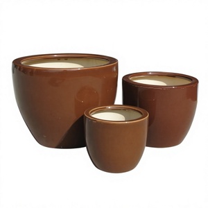 DAIPHONGLAN CERA-54 Juego de Macetas de Cerámica Esmaltada Modernas y Duraderas, Diseño Minimalista Marrón, Macetas de Interior para Uso Doméstico - Product Image 1