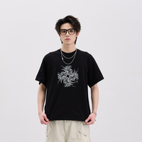Kaos Pria Musim Panas Bahan Sorona Sejuk dan Bernapas, Lengan Pendek, Kerah O, Model Longgar, Streetwear, Motif Papan Sirkuit Geometris, 260g