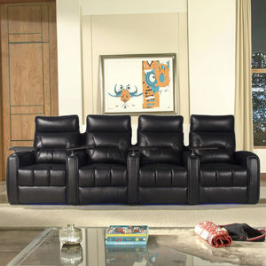 Meubles de théâtre 4 sièges en cuir noir classique confortable inclinable électrique maison sous-sol sièges de cinéma canapé fauteuil inclinable - Product Image 1