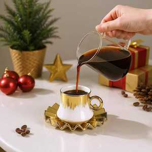 Juego de taza y platillo de cerámica de lujo para café expreso, taza de porcelana para latte con asa y tapa, vajilla térmica para bebidas frías y calientes, juego de regalo para café - Product Image 2
