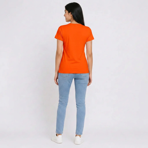 T-shirt en polyester à col rond pour femme, coupe classique, couleur unie, décontracté, manches courtes, tissu jersey respirant, printemps-été - Product Image 3