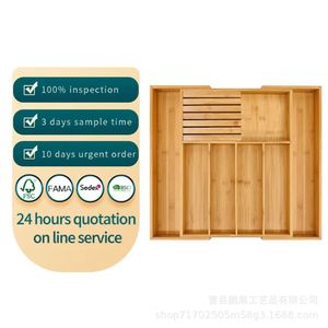 Pengzhan Expandable Bamboo Drawer Organizer 22x17 Inch Rectangular Minimalist <b>Storage</b> <b>Tray</b> for Kitchen Tableware - Product Image 4