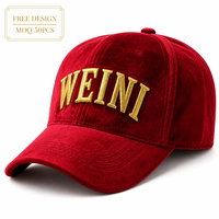 Casquette de baseball en velours WEINI avec logo personnalisé, broderie or métallique, 6 panneaux, casquettes de luxe streetwear, vente en gros