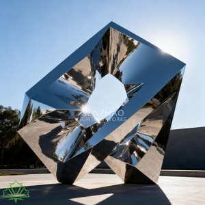 Senzhao - Espejo Geométrico Grande de Diseño Artístico, Escultura Moderna de Metal de Acero Inoxidable Pulido - Product Image 2