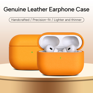 Étui de protection en cuir véritable de luxe pour <span class=keywords><strong>AirPods</strong></span> 4 Pro2 Pro3 Samsung Buds 3Pro, housse de protection intégrale en cuir de vachette fait main - Product Image 1
