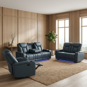 Juego de Sofás Reclinables Eléctricos de Lujo Frank Furniture 3+2+1, Luces LED Azules y Mesa Elevadora con Portavasos - Product Image 2