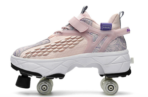 Patines <span class=keywords><strong>de</strong></span> Ruedas Deformables para <span class=keywords><strong>Mujer</strong></span>, Zapatos con Ruedas <span class=keywords><strong>de</strong></span> Doble <span class=keywords><strong>Fila</strong></span> y Cuatro Ruedas para Niñas y Mujeres, Zapatos Deportivos <span class=keywords><strong>de</strong></span> Skateboard <span class=keywords><strong>de</strong></span> Doble Propósito - Product Image 2