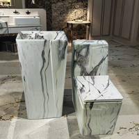 Lavabo sur pied en céramique blanc moderne FYASSI, ovale ou rectangulaire, facile à nettoyer, à poser au sol, avec drain intégré, dessus en marbre