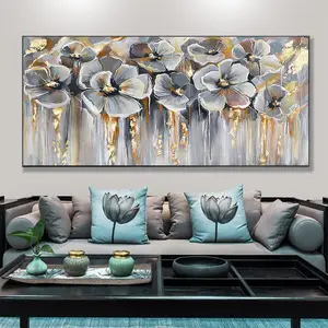 Hoa vàng lá hoa sơn dầu trên vải lớn ban đầu trừu tượng hoa Acrylic sơn Boho phòng khách tường nghệ thuật trang trí nội thất