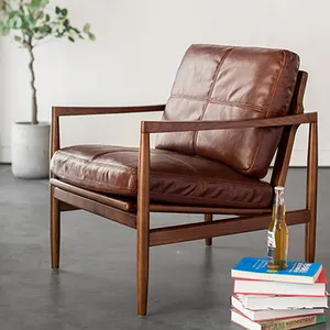 客厅家具现代北欧设计新布拉德复古皮革扶手椅设计师木制扶手椅
