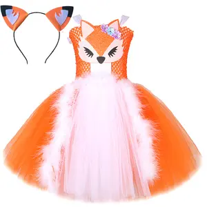 Baige Latest Update Fancy Girls Layered Dresses Children Performance Halloween Costumes Fox Cosplay Tutu Dress for Kids