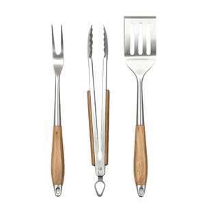 <b>BBQ</b> Grilling Tools Set Wooden Handle Stainless Steel <b>BBQ</b> Grill Accessories Outdoor Accessories Barbecue Tools Set - Product Image 1