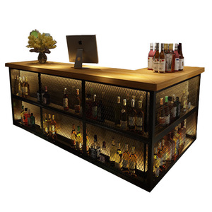 Bancone <span class=keywords><strong>Bar</strong></span> Retrò in Ferro Stile Loft <span class=keywords><strong>Vintage</strong></span> Industriale Shabby Chic Etnico in Legno per Casa Pub <span class=keywords><strong>Bar</strong></span> - Product Image 1