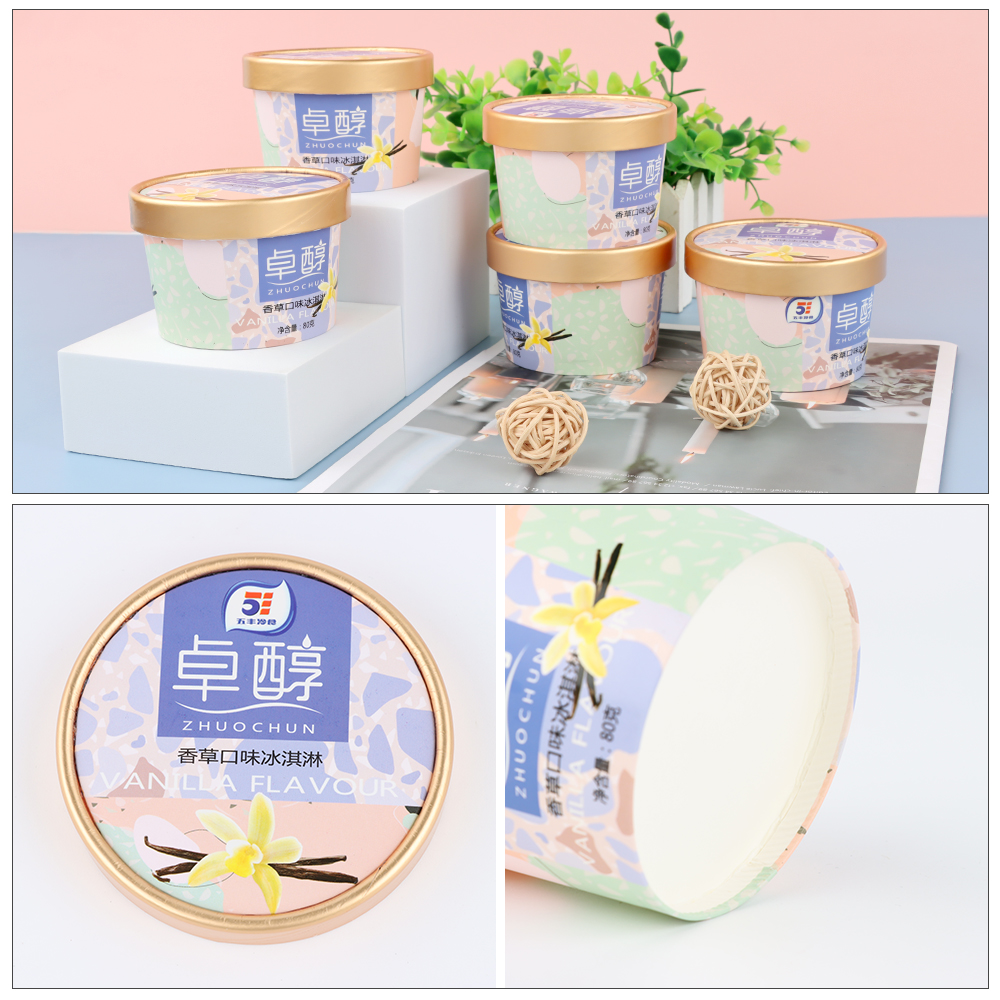 custom disposable high quality Ice cream paper bowl yogurt cup tubs container for dessert shop