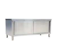Plan de travail en acier inoxydable commercial avec porte coulissante, table de préparation de cuisine robuste pour restaurant, cantine, service de restauration