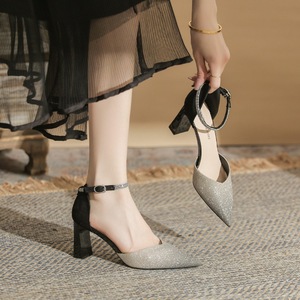 Escarpins à bout pointu avec bride à la cheville et strass, chaussures D'Orsay à talon haut pour femme, tendance mode - Product Image 4