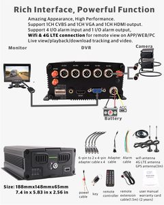 JOINLGO J3-4GW 8-CH 4G GPS WiFi 1080P Mobiele voertuig-DVR 10 " touchscreen bewegingsdetectie 8 stuks waterdichte IR-camera's HD/VGA - Product Image 2