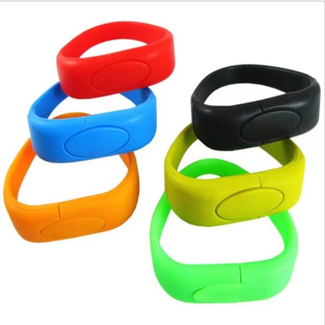 Custom Logo USB Stick 2GB-128GB RAM Optional Silicone Bracelet USB Flash Drive Colorful Gift Bracelet USB Flash Drive