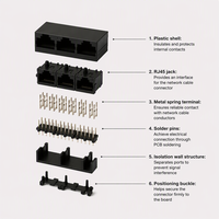 Bloc de connecteurs RJ45 8 ports, connecteur Ethernet femelle, montage sur circuit imprimé, boîtier en plastique, contact en laiton