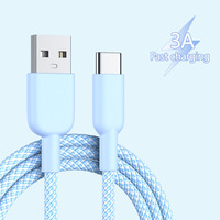 Câble de données USB-C en denim tressé pour téléphones mobiles, compatible avec les appareils Android ; Câble USB à charge rapide
