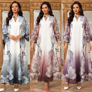 Robe musulmane du Moyen-Orient, robe de femme de Dubaï, robe de mode à imprimé floral, abaya brodée, robe musulmane pour femme, robe maxi à perles - Product Image 1