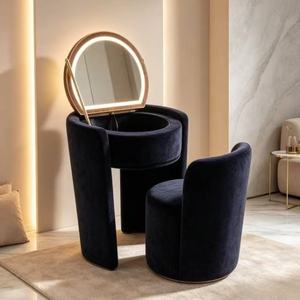 Upholstered Fabric <strong>Pine</strong> Wood Home Furniture <strong>Dressing</strong> <strong>Table</strong> with LED Flip Mirror, Makeup Vanity Set for Residential Household - Product Image 4