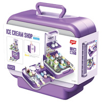 ホット販売3in1電気ロールプレイキッチンおもちゃセットキッドミニチュア面白いプラスチック素材ブリーフケースアイスクリームショップおもちゃ
