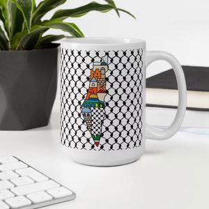 Taza de Café de 11 oz con Diseño de Keffiyeh Palestina y Sandía, Regalo de Apoyo a Palestina - Product Image 4