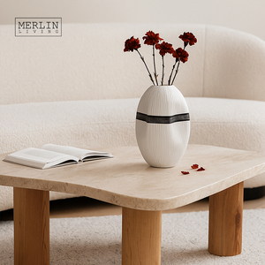 Vaso Nordico Merlin Living, Vaso in Ceramica da Scrivania, Design <span class=keywords><strong>Ovale</strong></span> con Incavo, Vaso Bianco per Arredamento Casa, Fabbrica di Ceramiche di Chaozhou, Vendita all'Ingrosso - Product Image 3