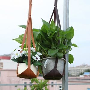 Durable Strong PU Leather Plant Hanger with <b>Hanging</b> Rope Square Design for Indoor/Outdoor Use Modern Style <b>Gardening</b> Accessories - Product Image 3