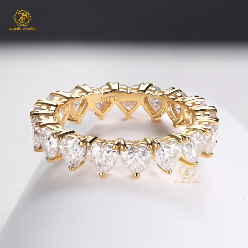 18K Yellow Gold Ring Eternity Heart Cut Moissanite ring White Gold Filled Engagement Wedding Promise Band Rings for women men