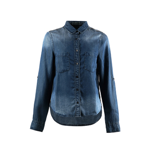 좋은 품질 패션 디자인 여자의 버튼 다운 100% Lyocell 데님 긴 소매 셔츠와 블라우스 - Product Image 1