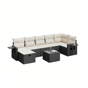 Ensemble de canapés de jardin en rotin noir avec structure en acier thermolaqué et verre trempé, mobilier d'extérieur contemporain pour jardin - Product Image 1