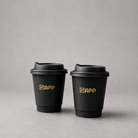 Gobelets en papier jetables imprimés avec couvercle, logo personnalisé, estampage à chaud doré, gobelet en papier noir à paroi simple