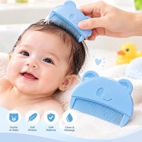 1PC Brosse à cheveux pour bébé nouveau-né en forme d'ours, anti-croûtes de lait, massage du cuir chevelu, brosse à shampooing à poils doux pour le soin des cheveux des nourrissons, pour la maison et les voyages