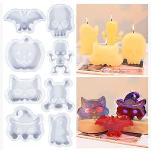 DLD DIY Moules en silicone pour bougies série Halloween en résine époxy, chauve-souris, fantôme, citrouille, présentoir et ornement d'aromathérapie - Product Image 1