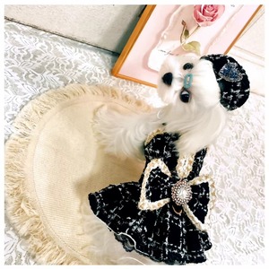 Tweed Pearl Button Dog Dress, British Luxury Fleece-Lined Winter Coat for Small Breeds, Elegant Velvet Pet <strong>Clothes</strong> OEM - Product Image 2