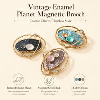 Bros Magnetik Planet untuk Wanita Tanpa Pin, Bros Enamel Ruang Angkasa, Bros Geometris Berlapis Emas, Perhiasan Abstrak Vintage