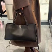 Tas Tote Persegi Panjang Kulit Asli Minimalis Wanita Tali Selempang Dapat Dilepas Tas Tangan Komuter Kantor Bisnis Kapasitas Besar