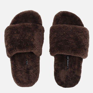 Dép lê nữ da cừu lông xù màu be, kiểu dáng hở mũi, sản xuất theo đơn đặt hàng (OEM/ODM) - Product Image 2